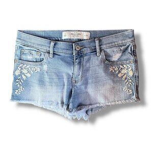 Abercrombie & Fitch Womens Jean Shorts Sz 2 26 Floral Embroidered Denim Cut Offs